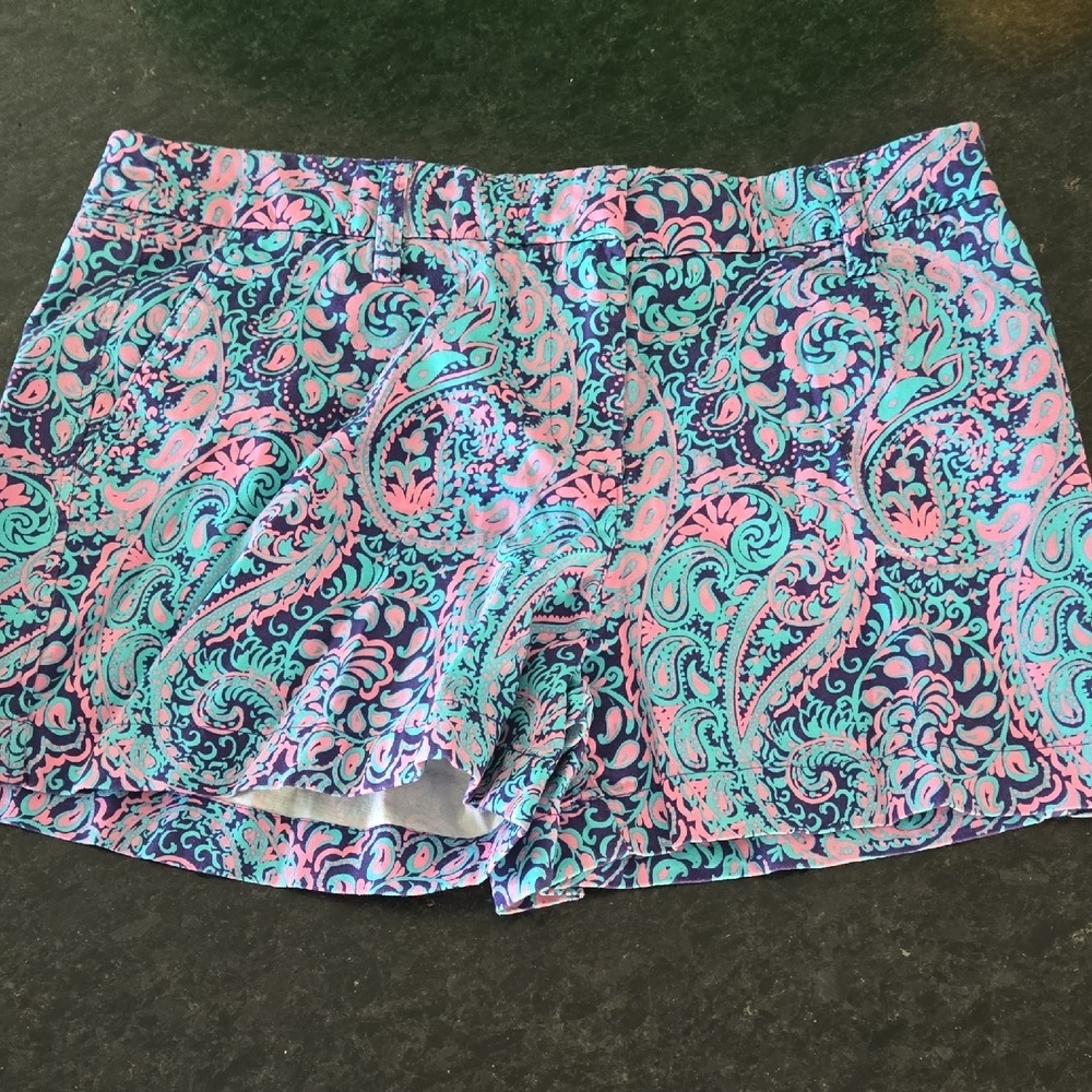 Cambridge Dry Goods Womens Paisley Print Shorts Blue Pink Teal Size 8